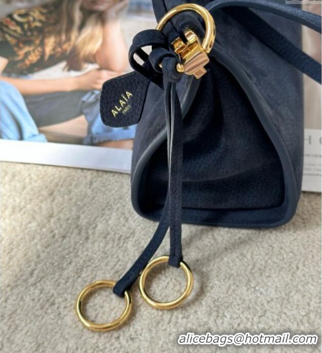 Super Quality Alaia Le Click Medium Shoulder Bag in Grained Nubuck Leather 998054M Dark Blue 2025