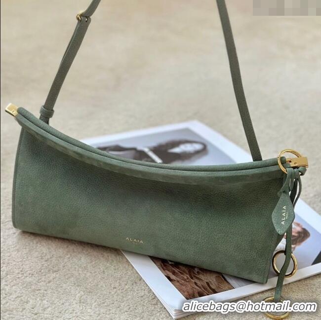 Shop Discount Alaia Le Click Medium Shoulder Bag in Grained Nubuck Leather 998054M Green 2025