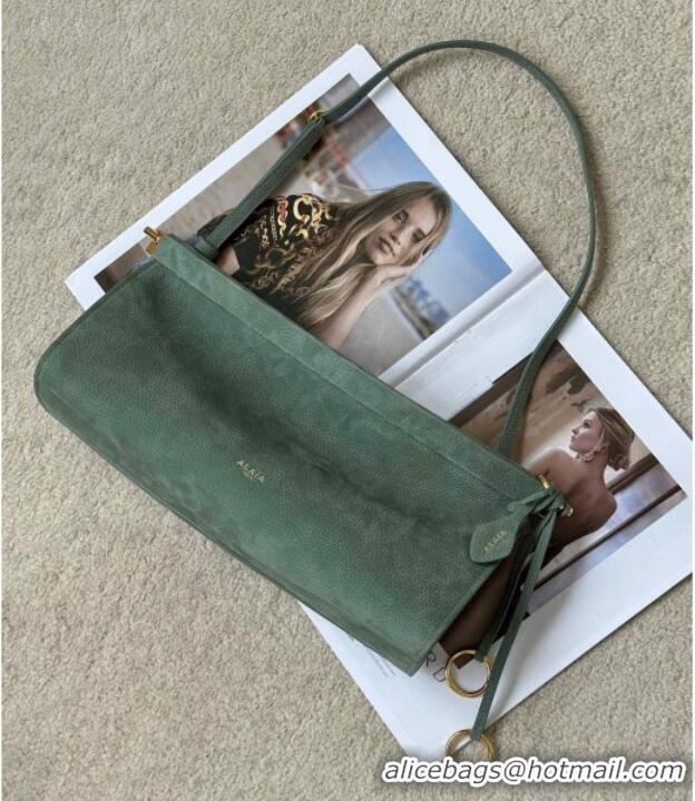 Shop Discount Alaia Le Click Medium Shoulder Bag in Grained Nubuck Leather 998054M Green 2025