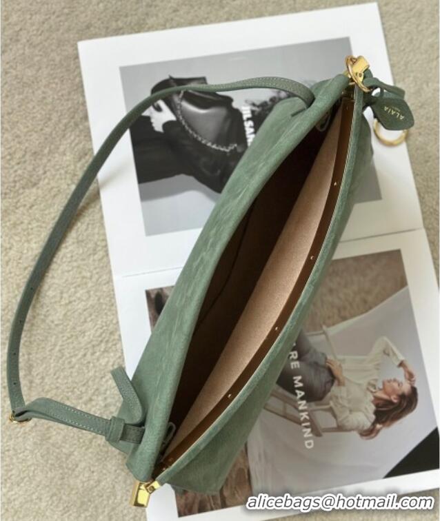 Shop Discount Alaia Le Click Medium Shoulder Bag in Grained Nubuck Leather 998054M Green 2025