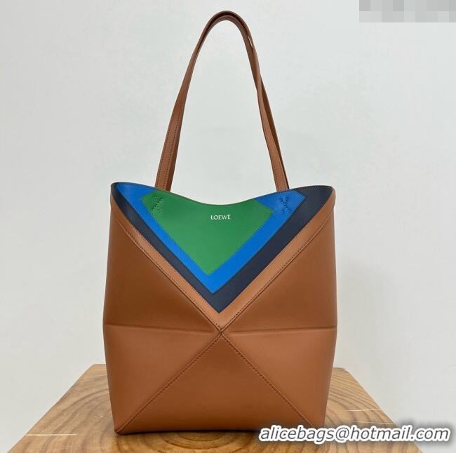 Promotional Loewe Medium Puzzle Fold Tote in Nappa Calfskin 20601 Brown/Green 2025