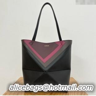Buy Fashionable Loewe Medium Puzzle Fold Tote in Nappa Calfskin 20601 Black/Burgundy 2025