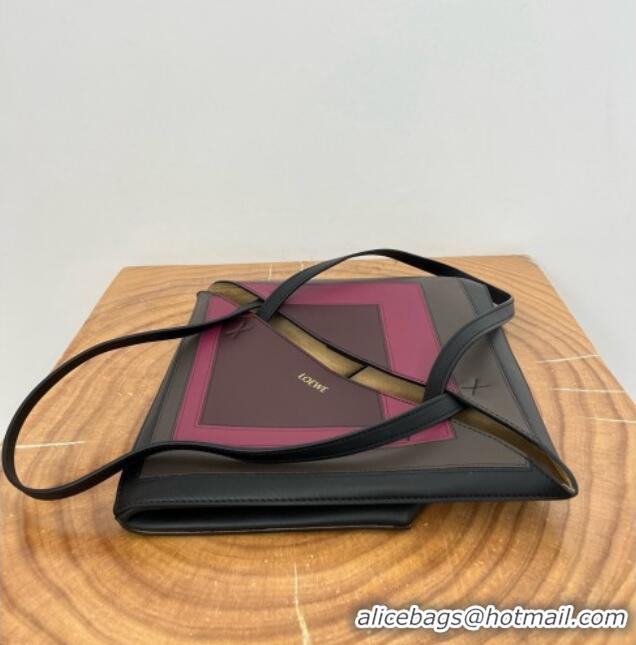 Buy Fashionable Loewe Medium Puzzle Fold Tote in Nappa Calfskin 20601 Black/Burgundy 2025
