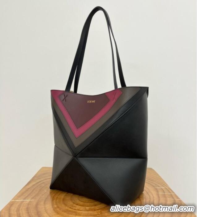 Buy Fashionable Loewe Medium Puzzle Fold Tote in Nappa Calfskin 20601 Black/Burgundy 2025