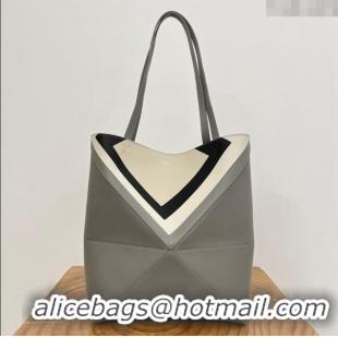 Big Discount Loewe Medium Puzzle Fold Tote in Nappa Calfskin 20601 Grey/White 2025