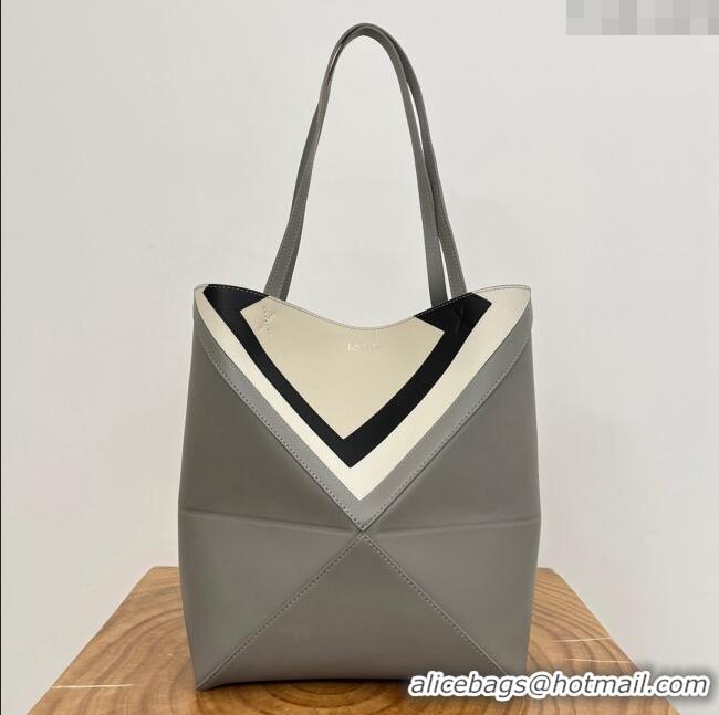 Big Discount Loewe Medium Puzzle Fold Tote in Nappa Calfskin 20601 Grey/White 2025