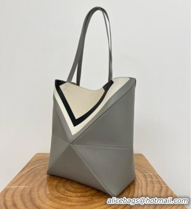 Big Discount Loewe Medium Puzzle Fold Tote in Nappa Calfskin 20601 Grey/White 2025