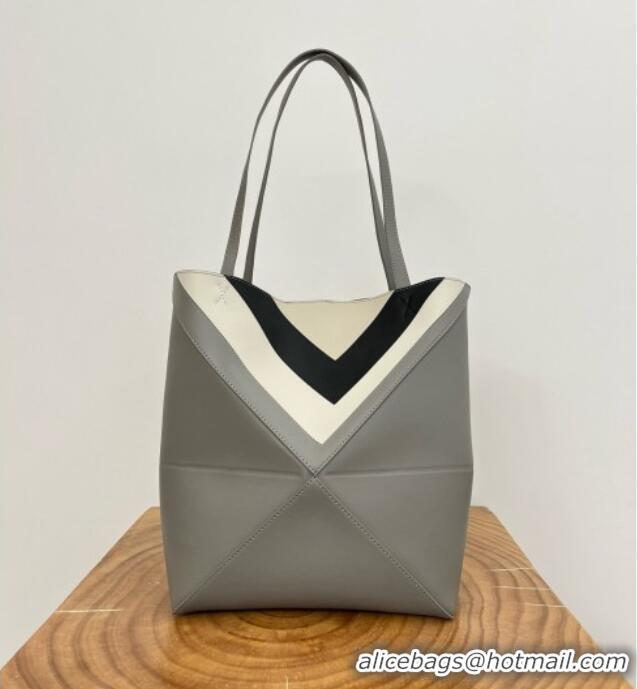 Big Discount Loewe Medium Puzzle Fold Tote in Nappa Calfskin 20601 Grey/White 2025