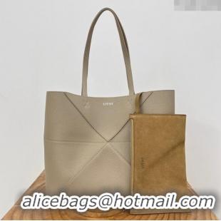 Best Price Loewe Medium Horizontal Puzzle Fold Tote in Soft Grained Calfskin 20601 Light Grey 2025