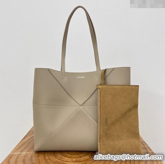 Best Price Loewe Medium Horizontal Puzzle Fold Tote in Soft Grained Calfskin 20601 Light Grey 2025