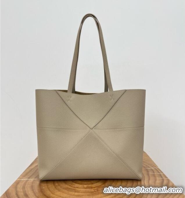 Best Price Loewe Medium Horizontal Puzzle Fold Tote in Soft Grained Calfskin 20601 Light Grey 2025