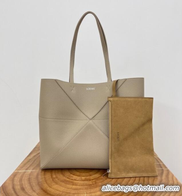 Best Price Loewe Medium Horizontal Puzzle Fold Tote in Soft Grained Calfskin 20601 Light Grey 2025