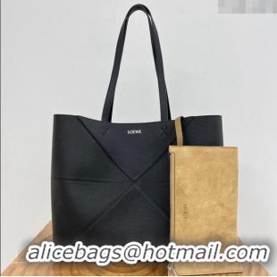 Good Taste Loewe Medium Horizontal Puzzle Fold Tote in Soft Grained Calfskin 20601 Black 2025