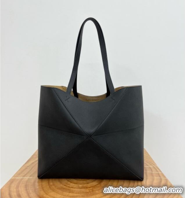 Good Taste Loewe Medium Horizontal Puzzle Fold Tote in Soft Grained Calfskin 20601 Black 2025