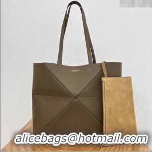 Luxury Discount Loewe Medium Horizontal Puzzle Fold Tote in Soft Grained Calfskin 20601 Taupe 2025