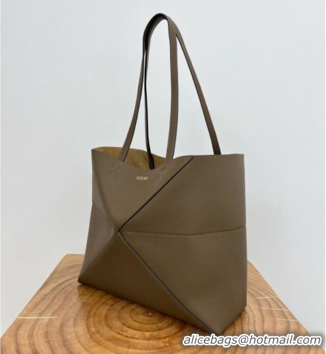 Luxury Discount Loewe Medium Horizontal Puzzle Fold Tote in Soft Grained Calfskin 20601 Taupe 2025