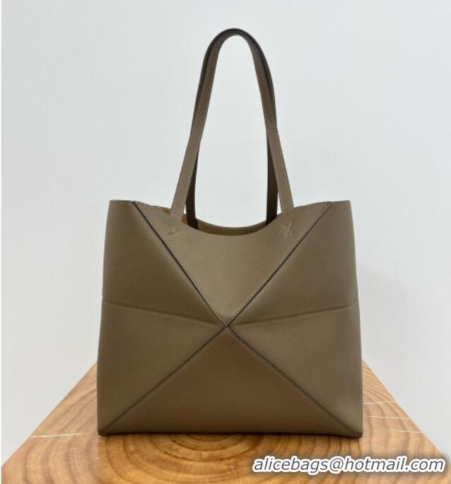 Luxury Discount Loewe Medium Horizontal Puzzle Fold Tote in Soft Grained Calfskin 20601 Taupe 2025