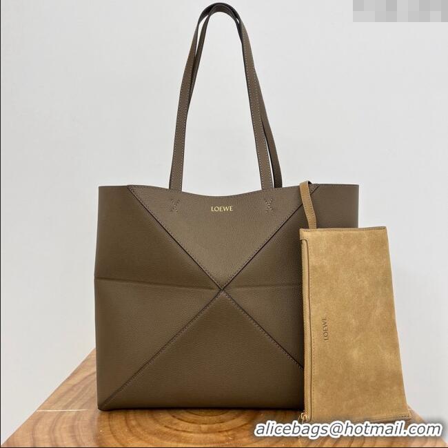 Luxury Discount Loewe Medium Horizontal Puzzle Fold Tote in Soft Grained Calfskin 20601 Taupe 2025