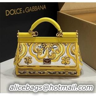 Super Quality Dolce&Gabbana Small Sicily Handbag with Majolica Embroidery D0401 Yellow 2025