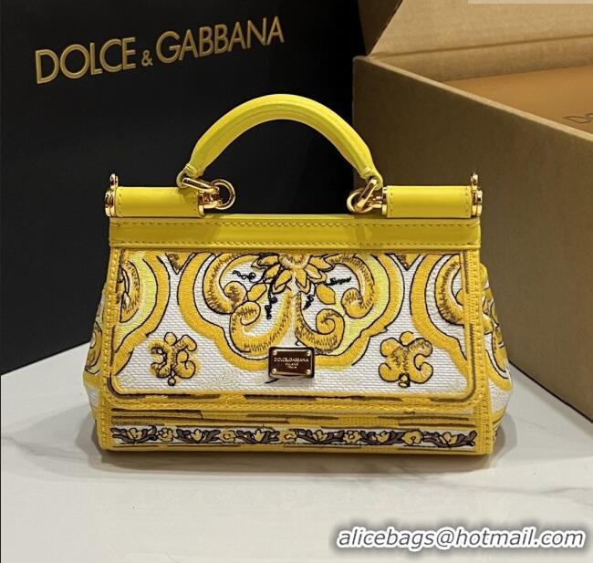 Super Quality Dolce&Gabbana Small Sicily Handbag with Majolica Embroidery D0401 Yellow 2025