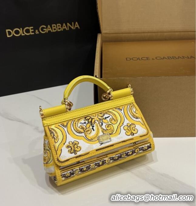 Super Quality Dolce&Gabbana Small Sicily Handbag with Majolica Embroidery D0401 Yellow 2025
