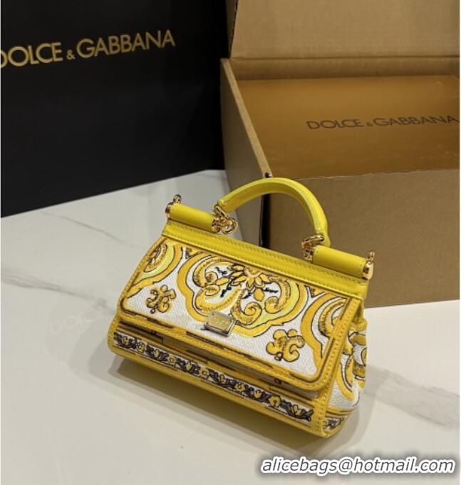 Super Quality Dolce&Gabbana Small Sicily Handbag with Majolica Embroidery D0401 Yellow 2025