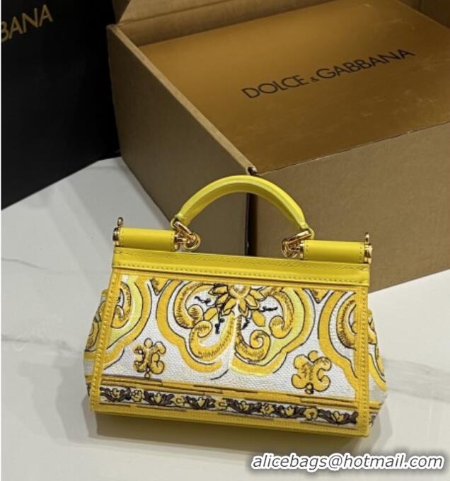 Super Quality Dolce&Gabbana Small Sicily Handbag with Majolica Embroidery D0401 Yellow 2025