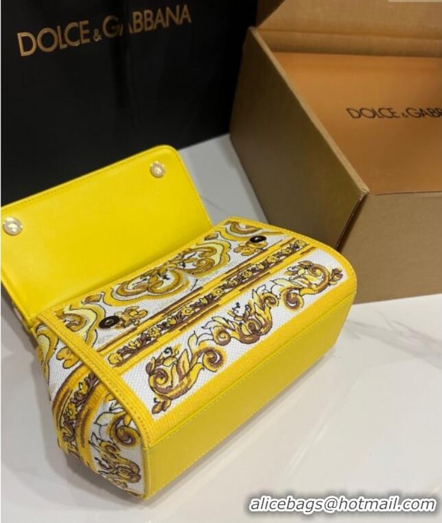 Best Product Dolce&Gabbana Medium Sicily Handbag with Majolica Embroidery D0402 Yellow 2025