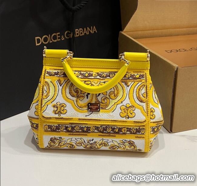Best Product Dolce&Gabbana Medium Sicily Handbag with Majolica Embroidery D0402 Yellow 2025