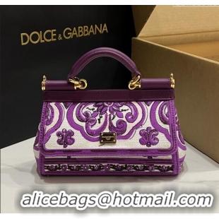 Top Grade Dolce&Gabbana Small Sicily Handbag with Majolica Embroidery D0401 Purple 2025