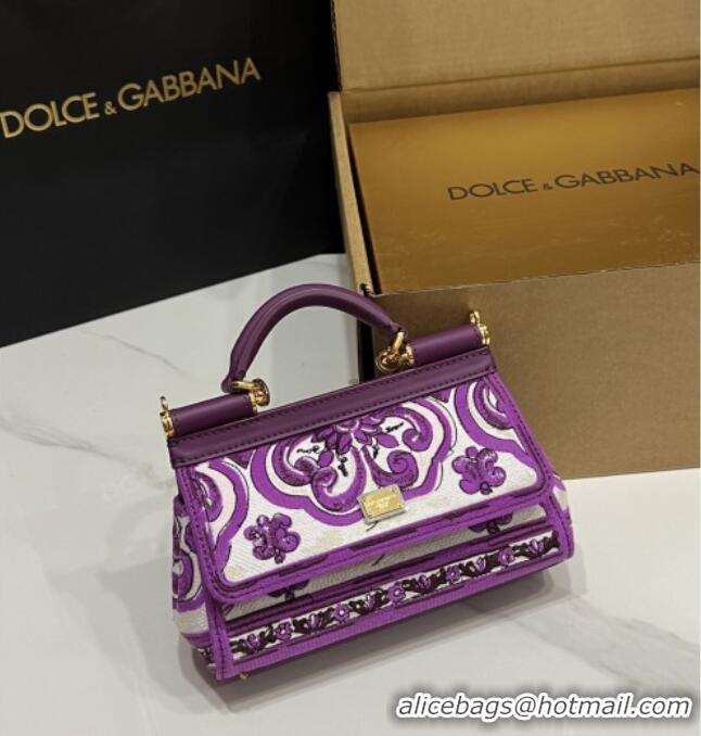 Top Grade Dolce&Gabbana Small Sicily Handbag with Majolica Embroidery D0401 Purple 2025