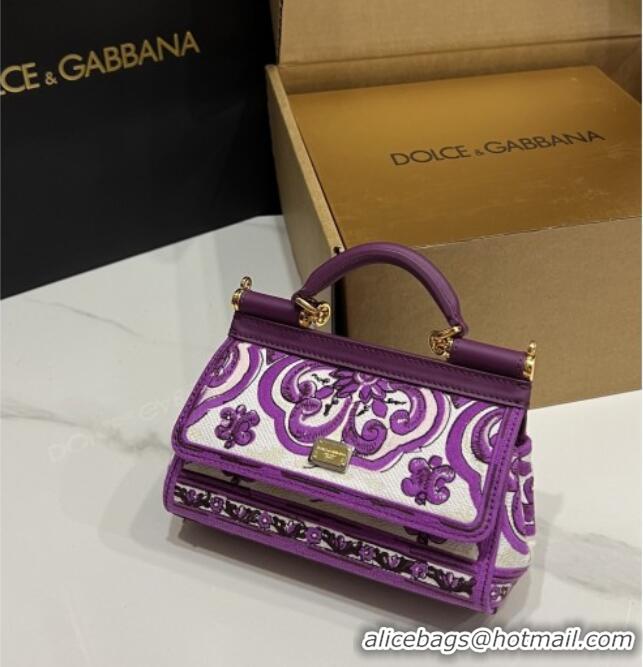Top Grade Dolce&Gabbana Small Sicily Handbag with Majolica Embroidery D0401 Purple 2025