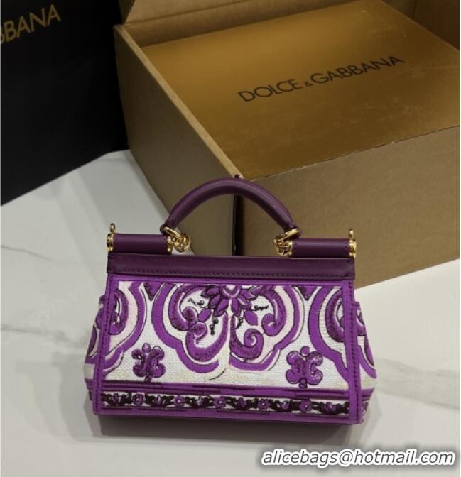 Top Grade Dolce&Gabbana Small Sicily Handbag with Majolica Embroidery D0401 Purple 2025