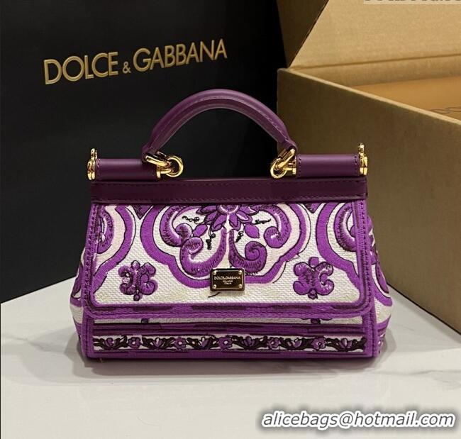 Top Grade Dolce&Gabbana Small Sicily Handbag with Majolica Embroidery D0401 Purple 2025