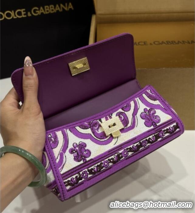 Top Grade Dolce&Gabbana Small Sicily Handbag with Majolica Embroidery D0401 Purple 2025