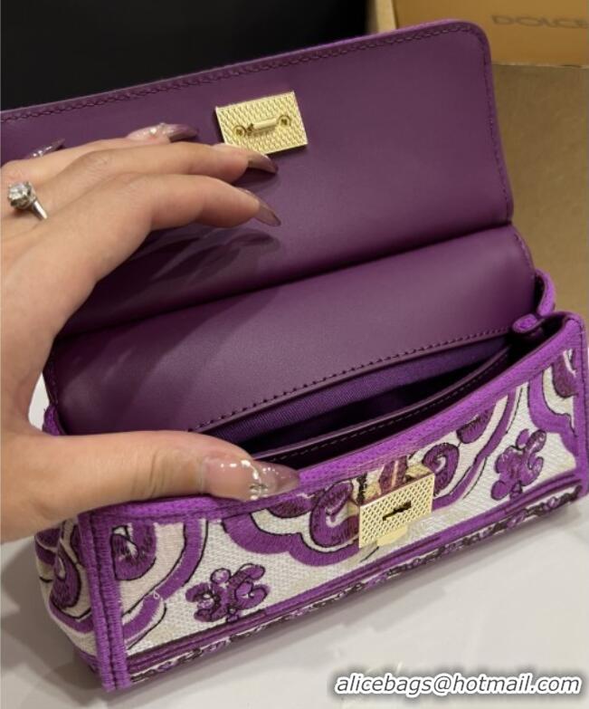Top Grade Dolce&Gabbana Small Sicily Handbag with Majolica Embroidery D0401 Purple 2025