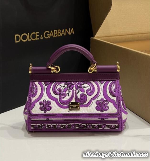 Top Grade Dolce&Gabbana Small Sicily Handbag with Majolica Embroidery D0401 Purple 2025