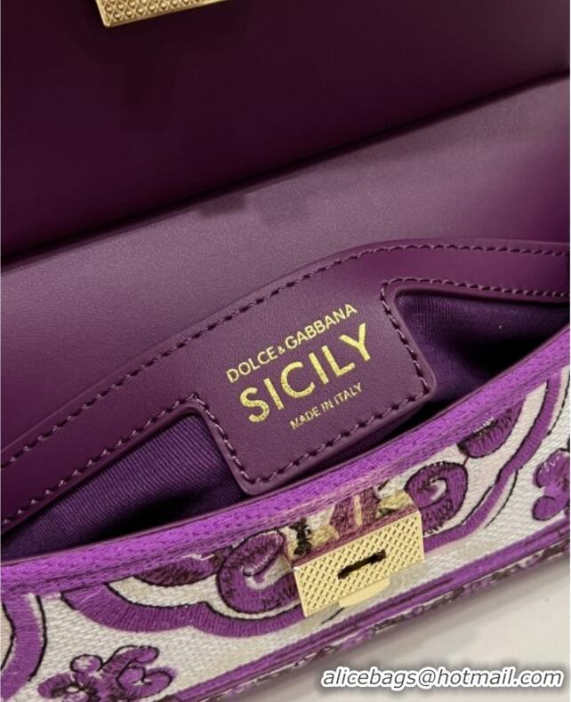 Top Grade Dolce&Gabbana Small Sicily Handbag with Majolica Embroidery D0401 Purple 2025