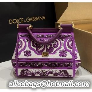 Big Discount Dolce&Gabbana Medium Sicily Handbag with Majolica Embroidery D0402 Purple 2025