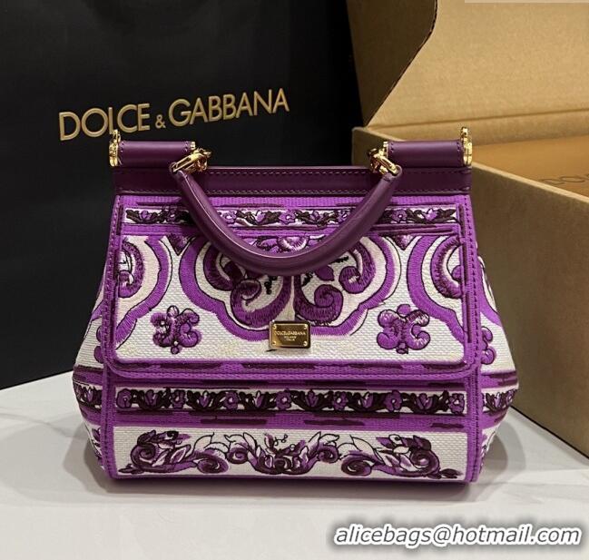 Big Discount Dolce&Gabbana Medium Sicily Handbag with Majolica Embroidery D0402 Purple 2025