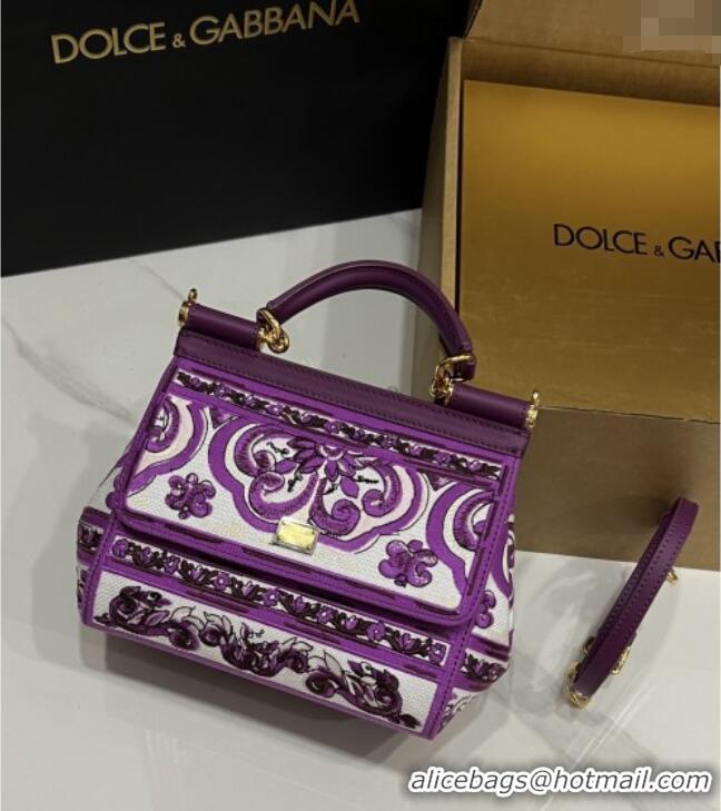 Big Discount Dolce&Gabbana Medium Sicily Handbag with Majolica Embroidery D0402 Purple 2025