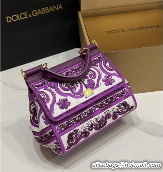Big Discount Dolce&Gabbana Medium Sicily Handbag with Majolica Embroidery D0402 Purple 2025