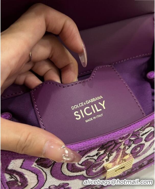 Big Discount Dolce&Gabbana Medium Sicily Handbag with Majolica Embroidery D0402 Purple 2025