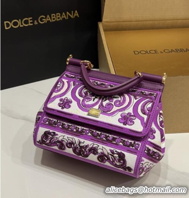 Big Discount Dolce&Gabbana Medium Sicily Handbag with Majolica Embroidery D0402 Purple 2025