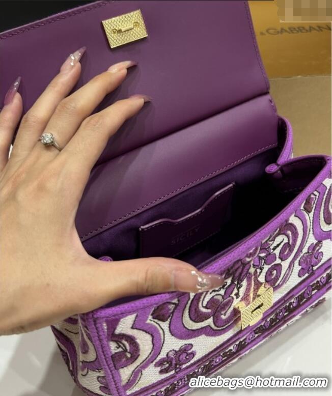 Big Discount Dolce&Gabbana Medium Sicily Handbag with Majolica Embroidery D0402 Purple 2025