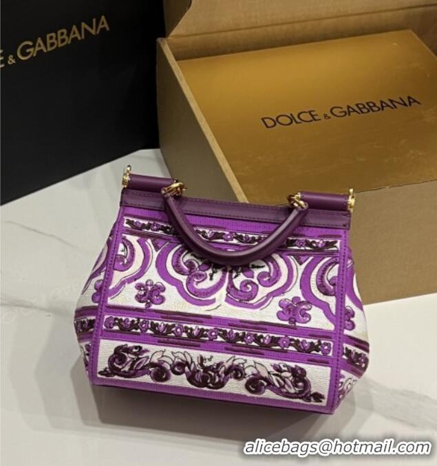 Big Discount Dolce&Gabbana Medium Sicily Handbag with Majolica Embroidery D0402 Purple 2025