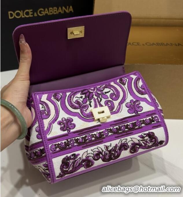 Big Discount Dolce&Gabbana Medium Sicily Handbag with Majolica Embroidery D0402 Purple 2025