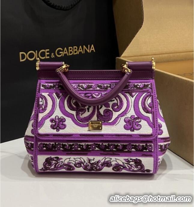 Big Discount Dolce&Gabbana Medium Sicily Handbag with Majolica Embroidery D0402 Purple 2025