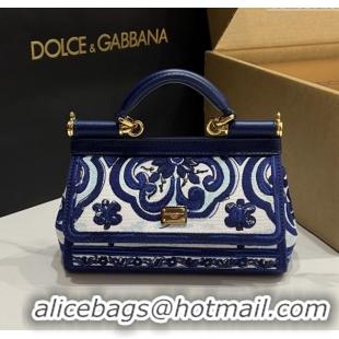 Big Discount Dolce&Gabbana Small Sicily Handbag with Majolica Embroidery D0401 Blue 2025