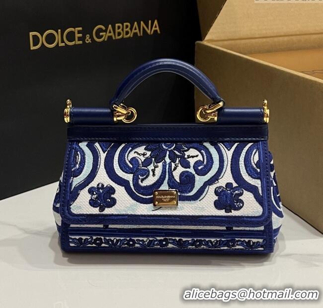 Big Discount Dolce&Gabbana Small Sicily Handbag with Majolica Embroidery D0401 Blue 2025